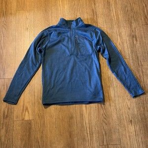 The North Face Sweater Men Small Blue Quarter Zip Fleece Black Chest Logo Pocket